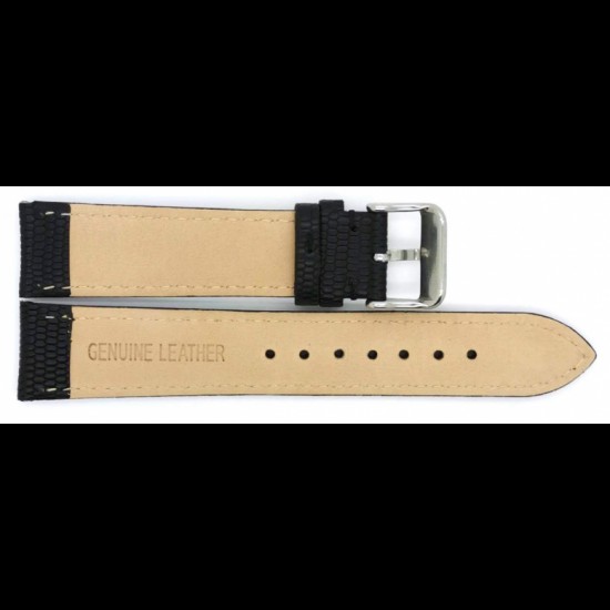 calf leather watch strap with fine lizard print and nubuck lining. This semi padded watch strap is soft and has a stainless steel buckle. - 605389