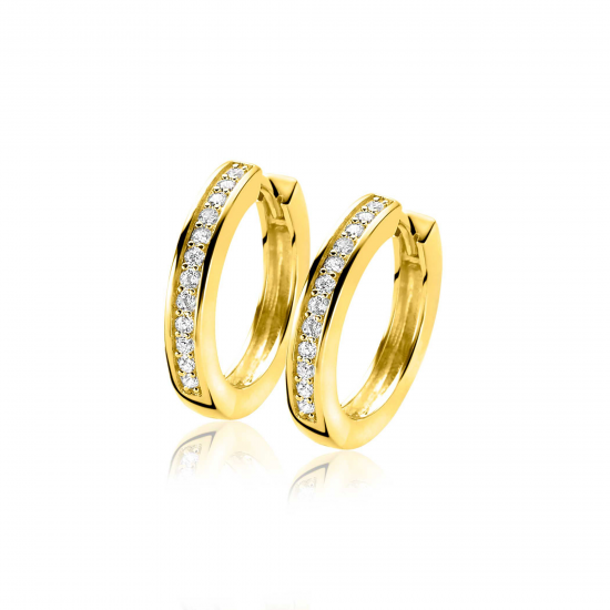 ZINZI gold plated zilveren oorringen met witte zirconia&#39;s en luxe klapsluiting, buisdikte 3mm ZIO190Y - 20004038