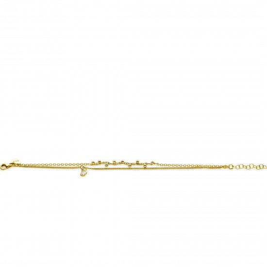 ZINZI gold plated zilveren multilook armband met ronde zetting witte zirconia en bolletjes 16,5-19cm ZIA2520Y - 20004045