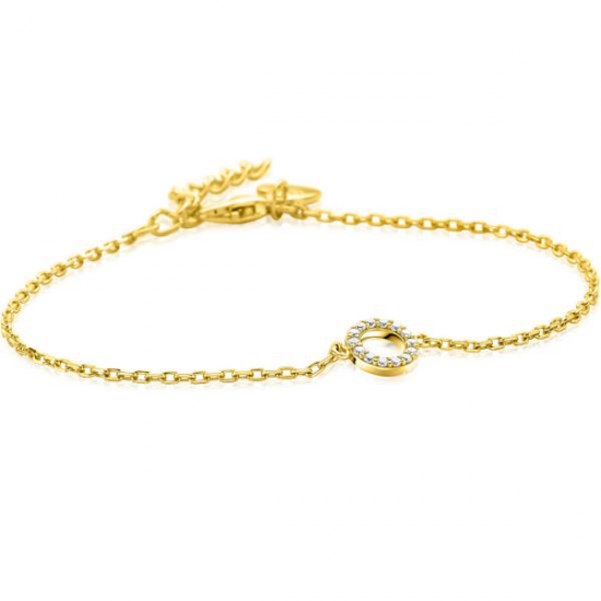 ZINZI gold plated zilveren armband met open rondje (7,5mm) bezet met witte zirconia&#39;s 16,5-19,5cm ZIA2550Y - 20004046