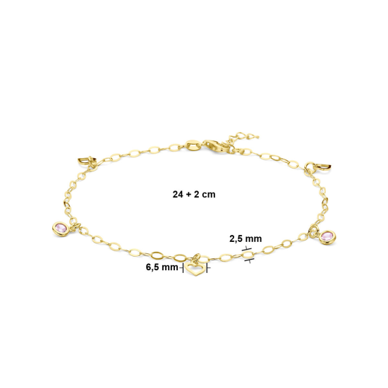 Enkelbandje hart en roze zirkonia 24 + 2 cm 3 micron - 20007257