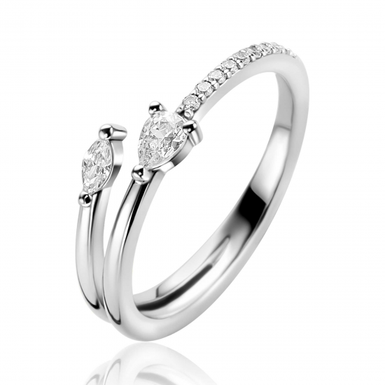 ZINZI zilveren multi-look ring (4mm breed) met een peervormige en ovale witte zirkonia ZIR2689 - 20007319