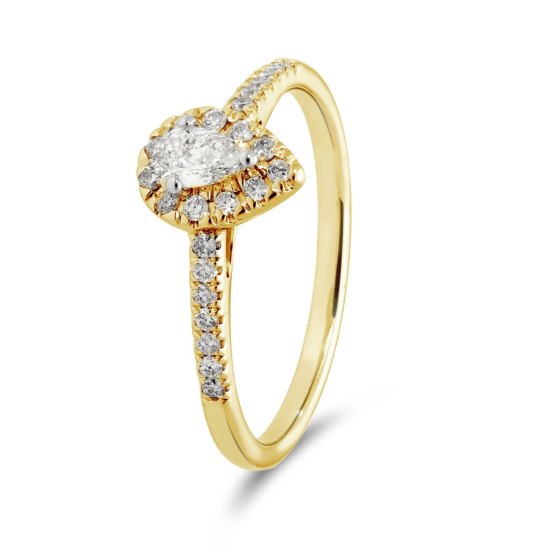 14K Peer Halo Ring met zij stenen - 20008427