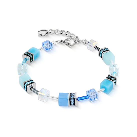 Coeur de Lion armband GeoCube roestvrij staal zilverkleurig blauw - 20008620