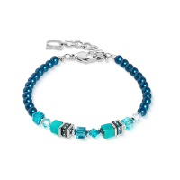 Coeur de Lion armband, roestvrij staal, zilverkleurig, petrolblauw - 20008625 Coeur de Lion armband, roestvrij staal, zilverkleurig, petrolblauw - 20008625