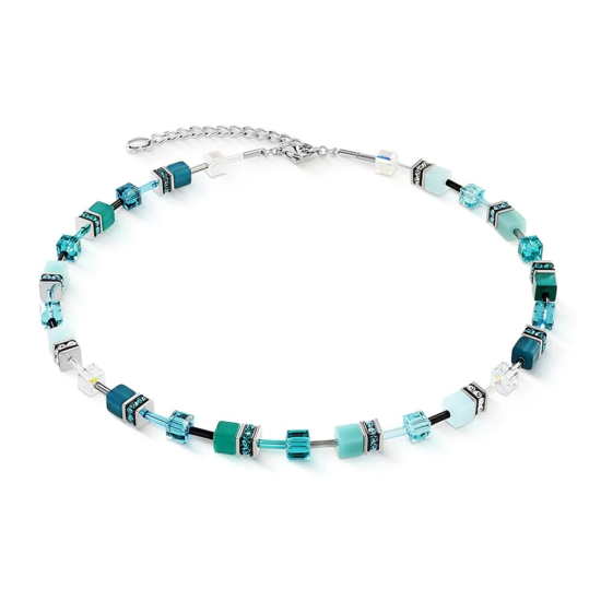 Coeur de Lion ketting GeoCube roestvrij staal zilverkleurig transformeerbaar turquoise - 20008636