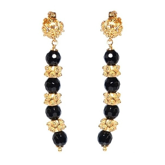 Zilveren Surinaamse Oorbellen met zwarte kralen - 20008742