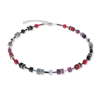 Coeur De Lion GeoCUBE® Iconic Necklace Ruby Noir Silver - 20009577