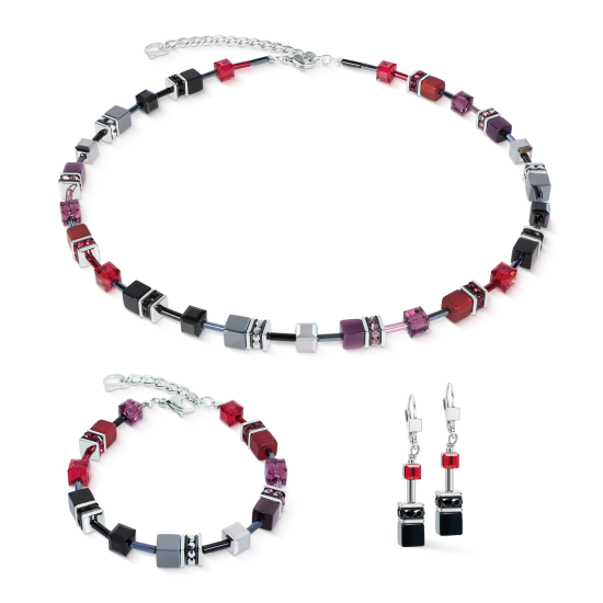 Coeur De Lion GeoCUBE® Iconic Necklace Ruby Noir Silver - 20009577