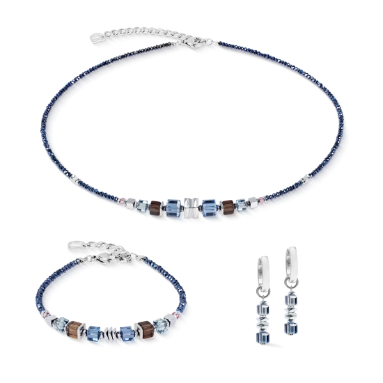 Coeur De Lion Necklace Wave Cube Flow silver-blue - 20009588