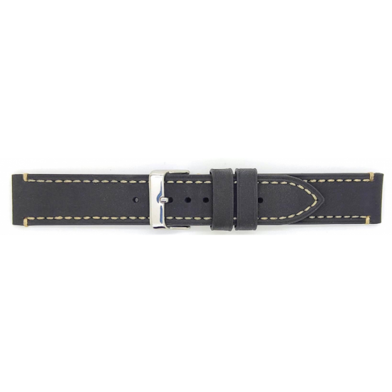 Thick calf leather, mat, straight and smooth watch strap with cut edges and heavy off-white stitching. This cool watch strap is flat and has no padding. - 20002153