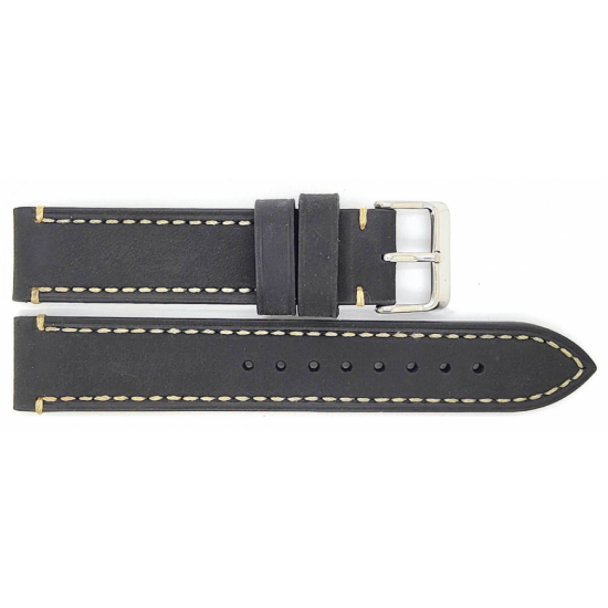 Thick calf leather, mat, straight and smooth watch strap with cut edges and heavy off-white stitching. This cool watch strap is flat and has no padding. - 20002153