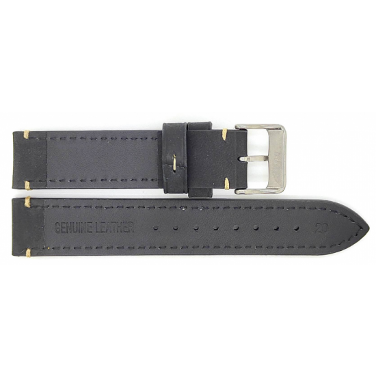 Thick calf leather, mat, straight and smooth watch strap with cut edges and heavy off-white stitching. This cool watch strap is flat and has no padding. - 20002153