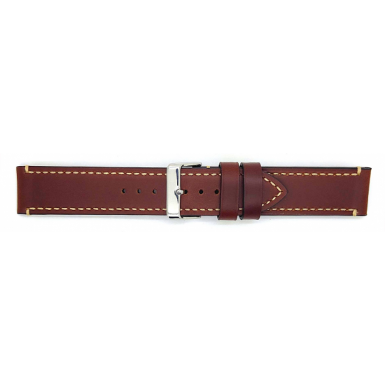 Thick calf leather, mat, straight and smooth watch strap with cut edges and heavy off-white stitching. This cool watch strap is flat and has no padding. - 20002167