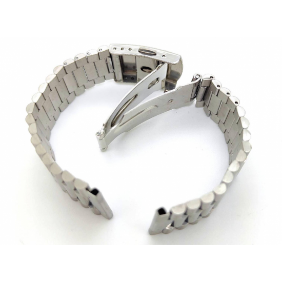 Solid stainless steel metal band with pin connection and folding clasp. The band is brushed. - 20002172