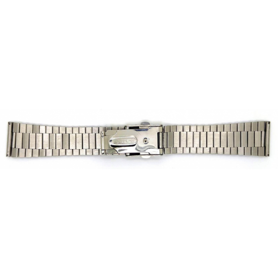 Solid stainless steel metal band with pin connection and folding clasp. The band is brushed. - 20002172